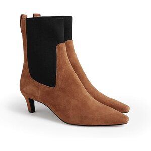 Women's Brown Ankle Low Kitten Heel Pointed Toe Slip On Dressy Winter Booties